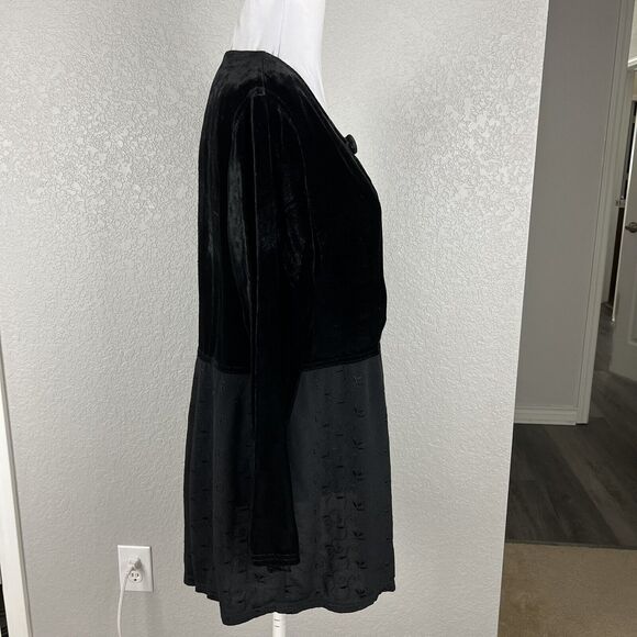 Nooshin Femme S Button Up Black Velvet Mixed Media Tunic Jacket - Picture 5 of 6